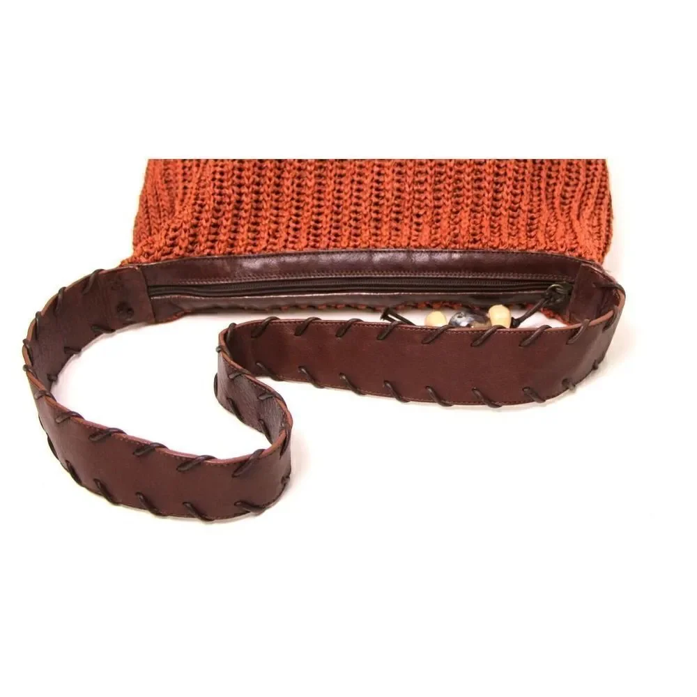 PRESTON YORK ITALY WOVEN KNITTED CORD BROWN GENUINE LEATHER SHOULDER BAG HANDBAG